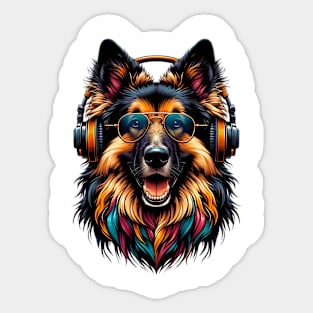 Grinning Bohemian Shepherd as Smiling DJ with Headphones Sticker